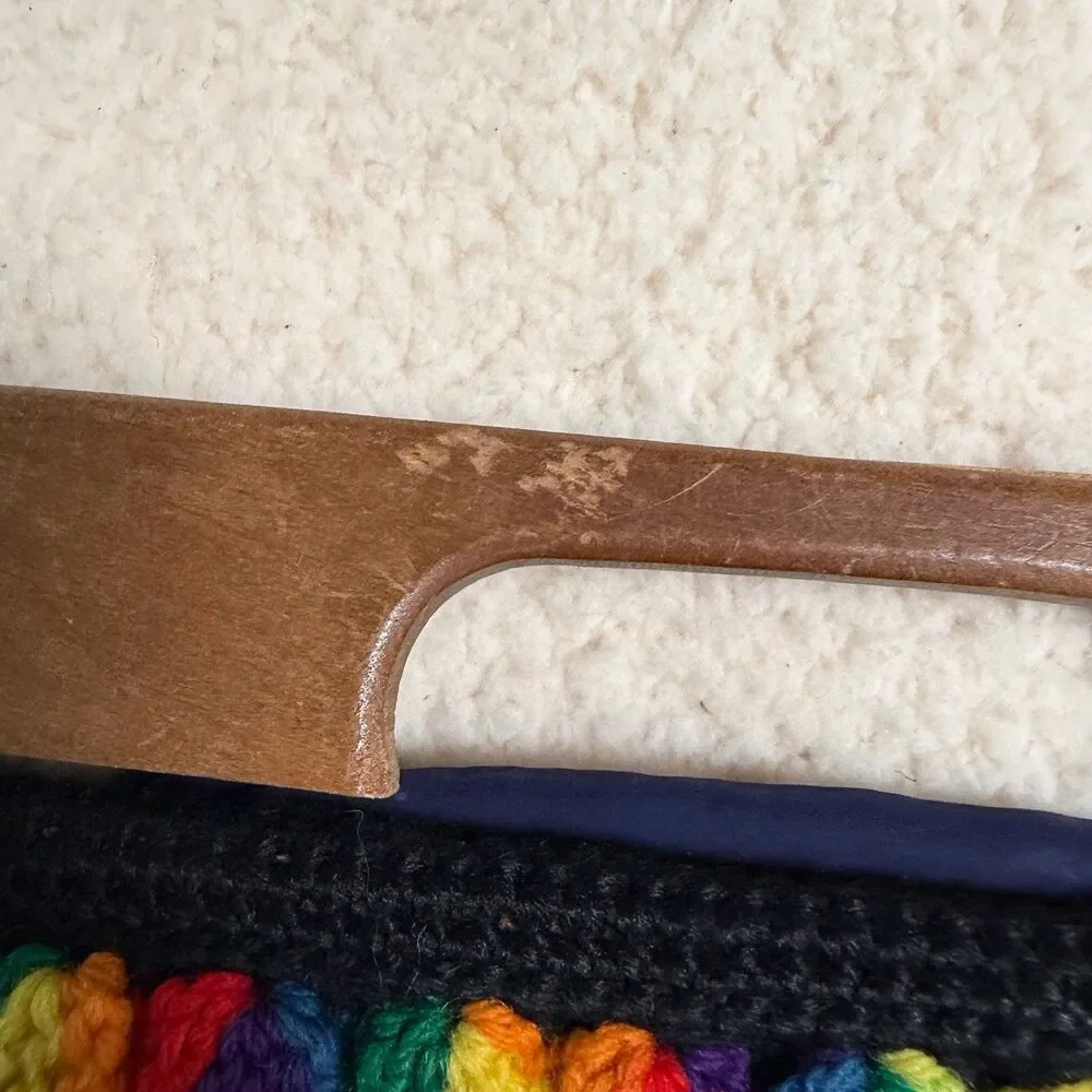 RETRO FUNKY 60s/70s style Rainbow Knitted/Knitting Bag With Wooden Handles
